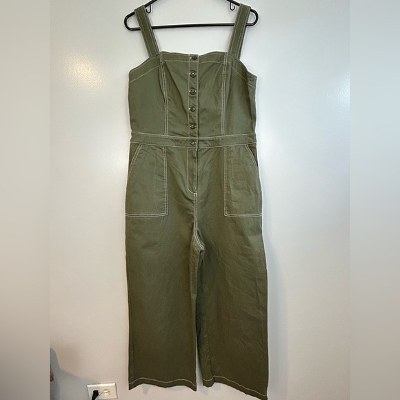 Chelsea28 Army Green Stitch Detail Canvas Sleeveless Button Up Jumpsuit Large - Picture 3 of 12